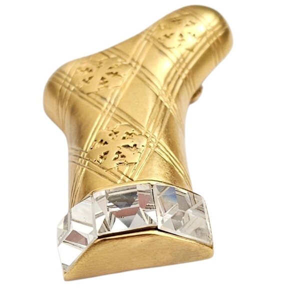 Monet Vintage Rhinestone Stocking Brooch Matte Gold Tone Pin, Signed - Picture 7 of 12